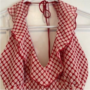 Betsey Johnson Red/White Ruffle V-neck Halter Dress, Black Label Size Medium